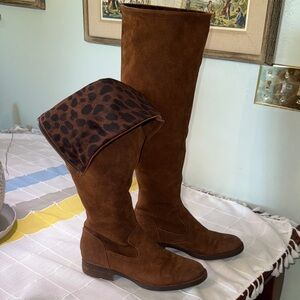 BORN Suede Over the Knee Boots with Leopard Lining